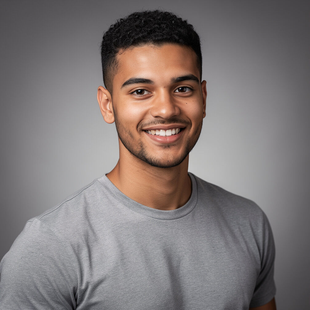Mixed race British male news anchor technician portrait